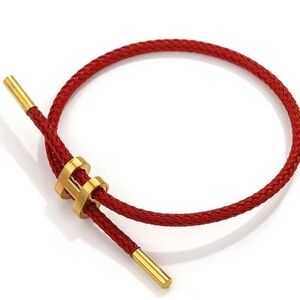 ✨ Red Braided Cable Bracelet with Gold-Tone Accents ✨